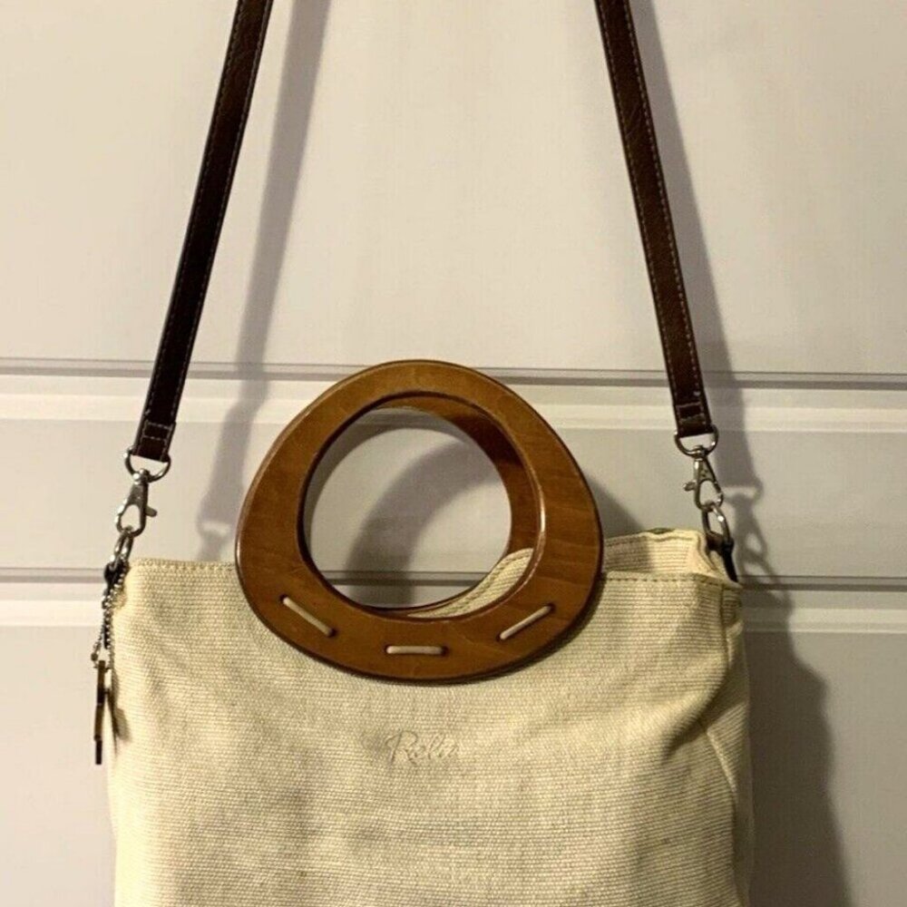 Relic Canvas Patchwork Satchel Handbag Purse Wood… - image 8